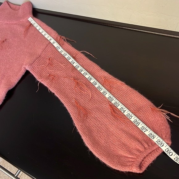 Rachel Parcell Ostrich Feather Trimmed Mock Neck Sweater, blush pink, size M - Picture 11 of 12